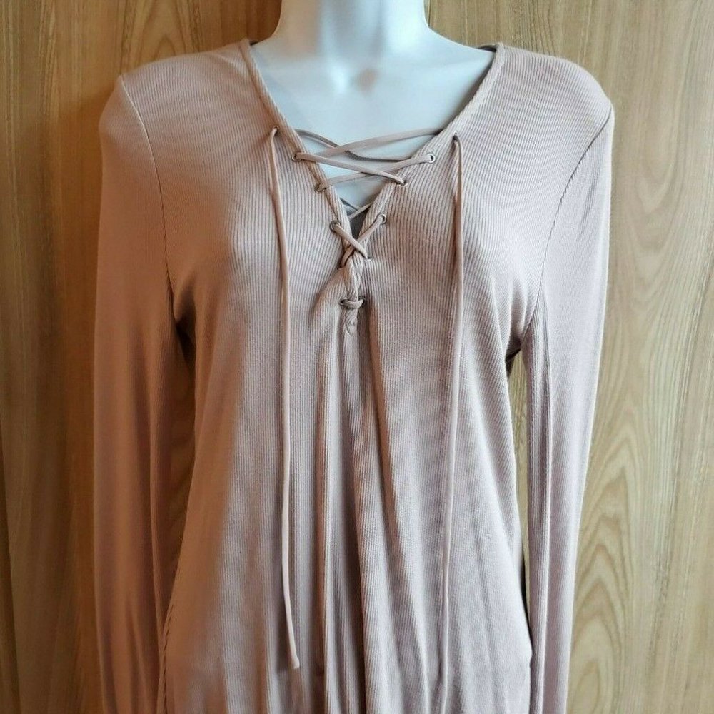 Pink Express Corset Tie Front Shirt Long Sleeve Pullover Sweater Size Medium